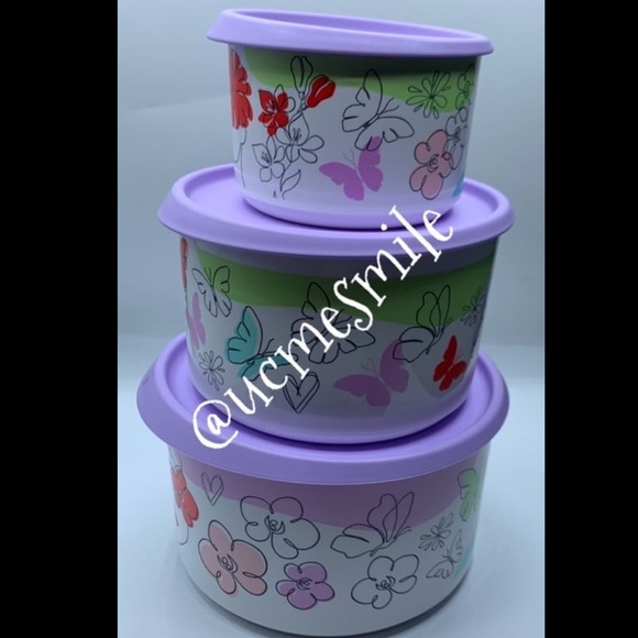 Tupperware Butterfly Face One Touch Canister 3-Piece Set - Picture 2 of 5